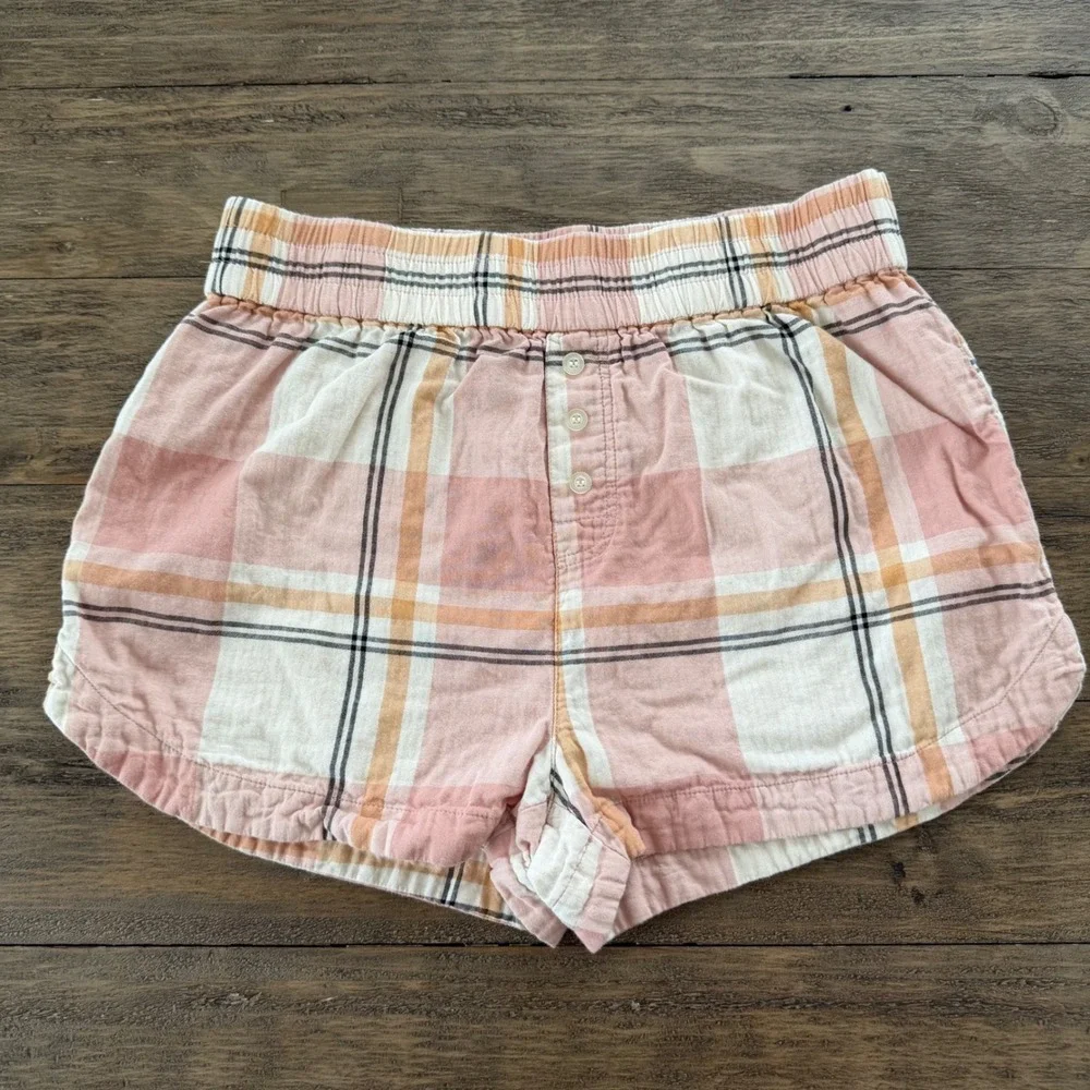 Z Supply Pink Plaid Cotton Lounge Shorts ZLS233655 Small Sleepwear PJ